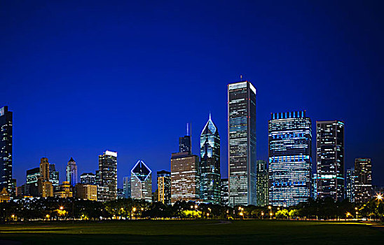 市区,芝加哥,晚上