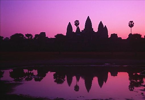 柬埔寨,吴哥窟,剪影,庙宇,日出