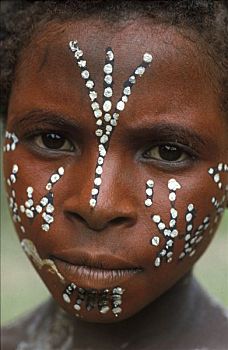 女孩,仪式,脸,装饰,乡村,地区,巴布亚新几内亚