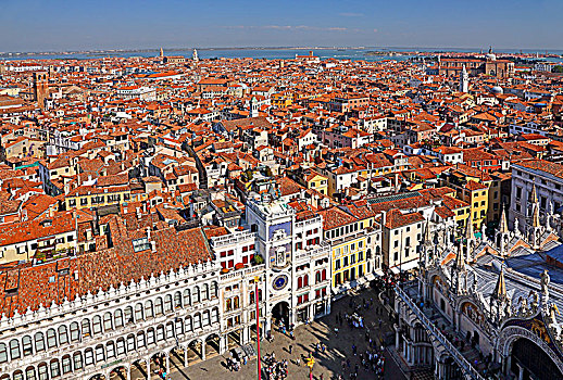 风景,钟楼,广场,老城,屋顶,威尼斯,威尼托,意大利,世界遗产