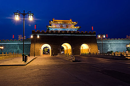 城墙,大门,夜晚,曲阜,中国