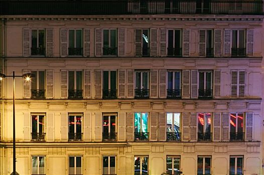 法国,巴黎,蒙帕尔纳斯,大道,建筑,夜晚,路灯