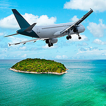 喷气式飞机,俯视,热带海岛,构图
