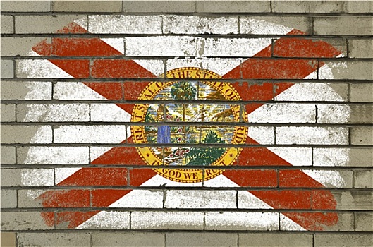 低劣,旗帜,美国,佛罗里达,砖墙,涂绘