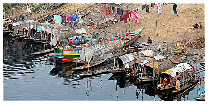 锚定,船,降落,达卡,孟加拉,二月,2007年