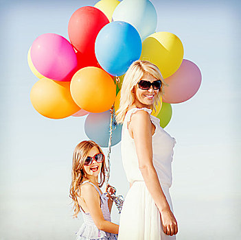 暑假,庆贺,家庭,孩子,人,概念,母子,彩色,气球