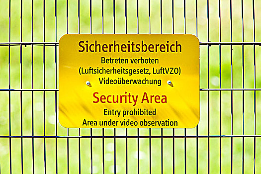 警告,标识,周长,栅栏,杜塞尔多夫,国际,机场,安全,区域,北莱茵威斯特伐利亚,德国,欧洲