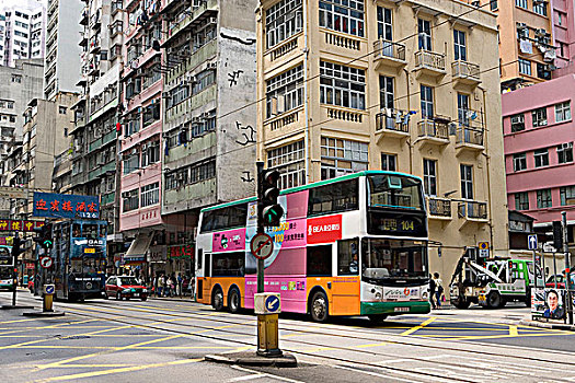 巴士,过去,历史,住宅,建筑,城镇,香港