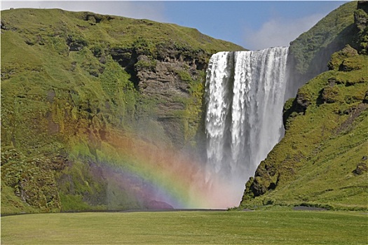 瀑布,冰岛,彩虹