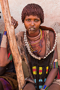 美女,传统服装,部落,区域,南方,埃塞俄比亚,非洲