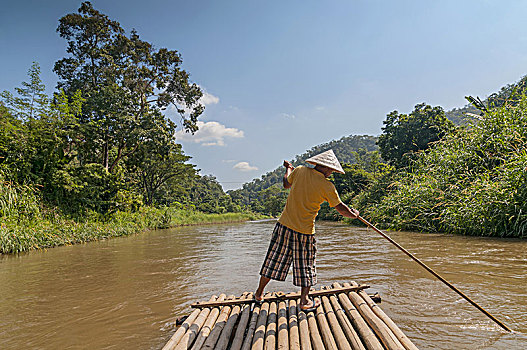 竹子,乘筏,热带森林,靠近,清迈,泰国
