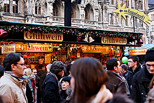 热红酒,货摊,德国人,圣诞市场,慕尼黑,上巴伐利亚,德国,欧洲