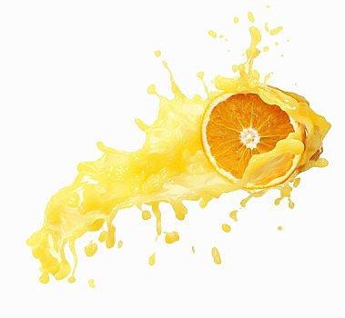 一半,橙子,溅,橙汁