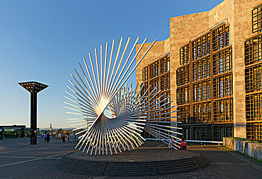雕塑,活力,市政厅,广场,美因茨,莱茵兰普法尔茨州,德国,欧洲