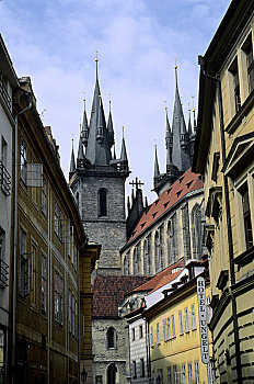 捷克共和国,布拉格,老城,哥特式,泰恩教堂,背景