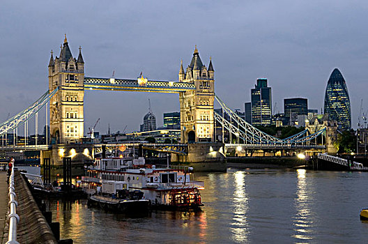 塔,桥,河,泰晤士河,夜晚,伦敦,英格兰,英国,欧洲