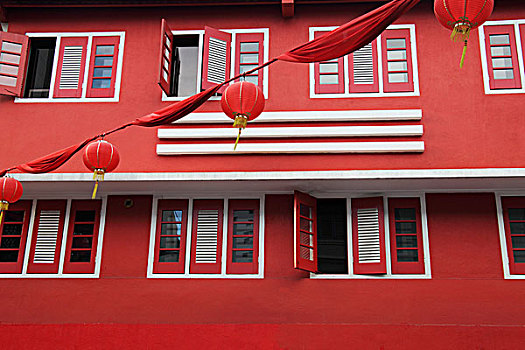 红色,建筑,灯笼,正面,新加坡