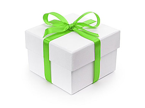 白色,礼品包装纸,盒子,绿色,丝带,蝴蝶结,隔绝,白色背景