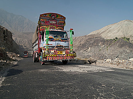 装饰,卡车,制作,道路,向上,喀喇昆仑,公路,西北边境,巴基斯坦,南亚