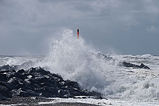 波浪,飞溅,风暴,码头,日德兰半岛,丹麦,欧洲