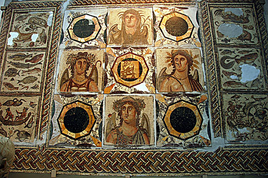 libya,tripoli,old,roman,fresco,at,national,museum