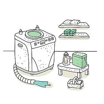 插画,自动,洗衣机
