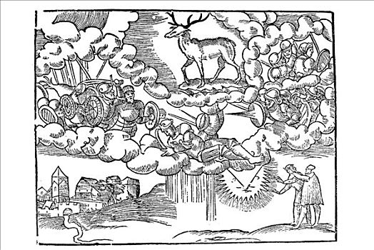 木刻,绘画,军人,争斗,空中,云,1642年,文艺复兴