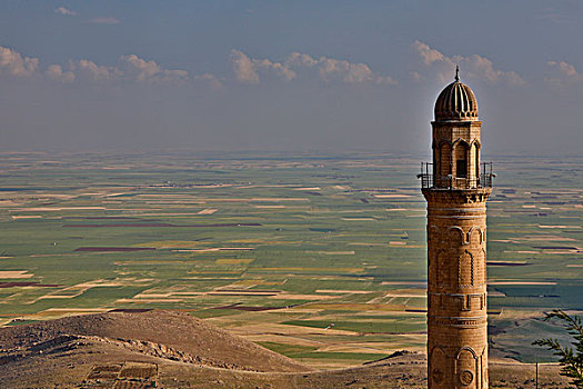 清真寺尖塔,城镇,山,高处,山谷,地面,叙利亚