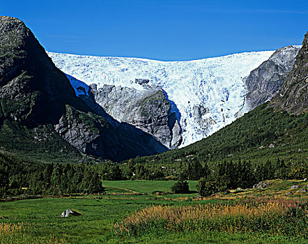 一个,冰河,湾,斯特达尔布林冰川,挪威,斯堪的纳维亚,欧洲