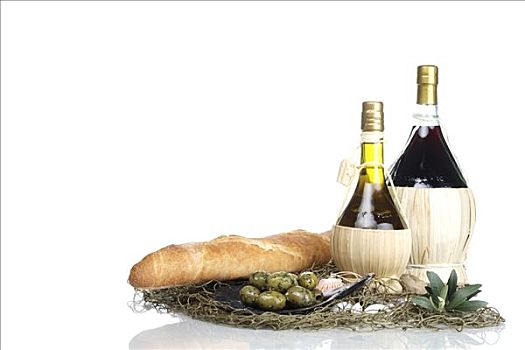 橄榄,橄榄油,葡萄酒,面包