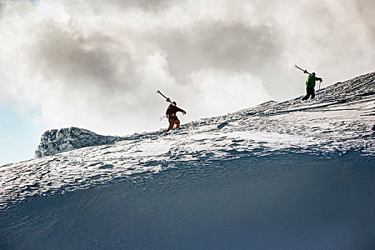 滑雪,移动,向上