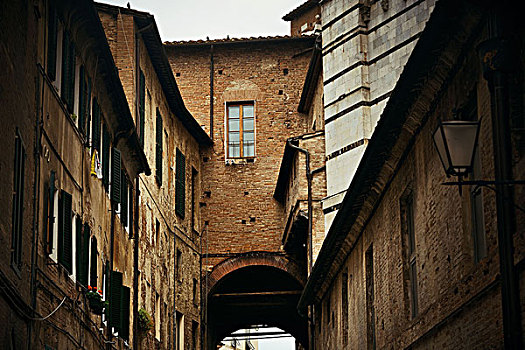 街道,风景,老,建筑,拱道,锡耶纳,意大利