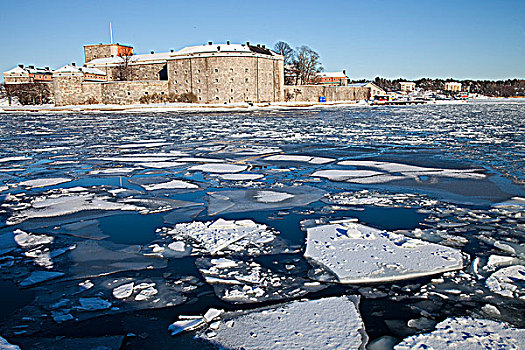 城堡,浮冰,湖