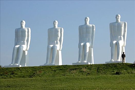 雕塑,海滩,丹麦,欧洲