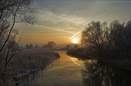 冬季风景,河,基姆湖,上巴伐利亚,巴伐利亚,德国