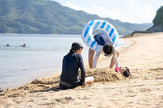 女孩,游泳,海滩