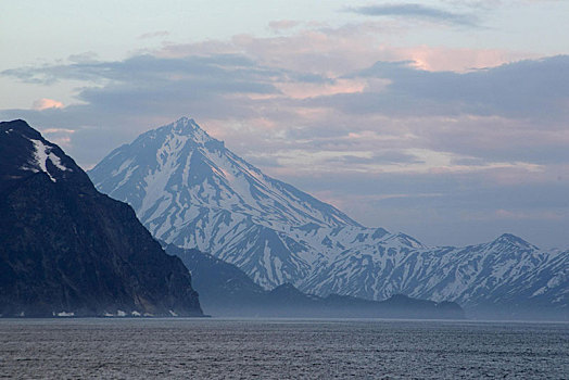 风景,海岸线,积雪,山,堪察加半岛,半岛,俄罗斯,远东,欧洲