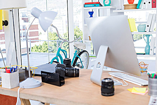 电脑,摄影,办公室,配饰,桌上