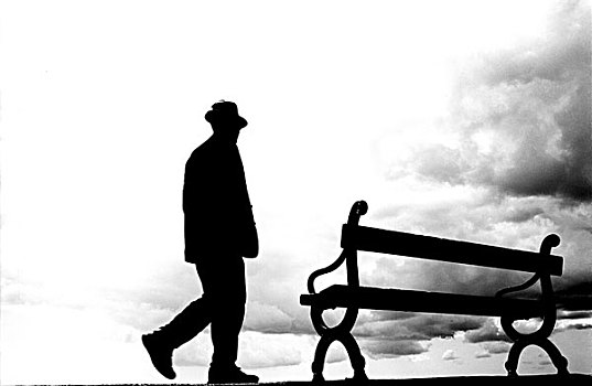 孤单,剪影,走,长椅,预兆,天空,英国,里维埃拉,2001年