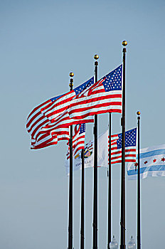 伊利诺斯,芝加哥,海军码头,美国国旗,飞,结束