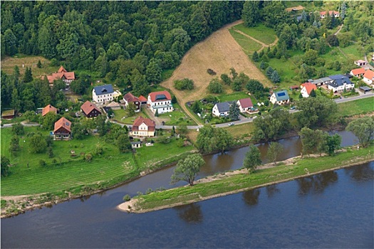 小,乡村,河,俯视,德国