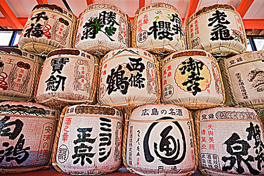 传统,日本米酒,桶,神祠,严岛神社,宫岛,广岛,本州,日本