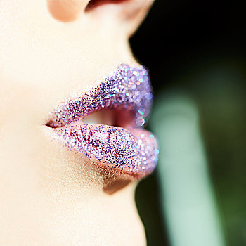 特写,紫色,闪光,嘴唇,女人
