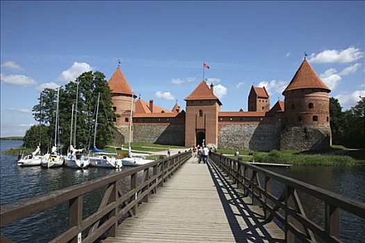 桥,特拉凯,岛屿,城堡,地标,立陶宛,波罗的海国家,欧洲