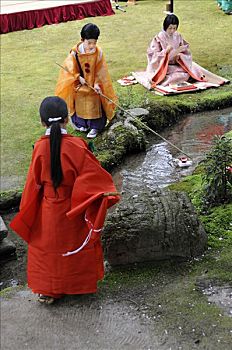 女孩,和服,时期,操纵,漂浮,木质,日本米酒,器具,神祠,京都,日本,亚洲