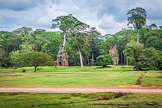 吴哥窟,花园,正面,大象,平台,吴哥,庙宇,柬埔寨