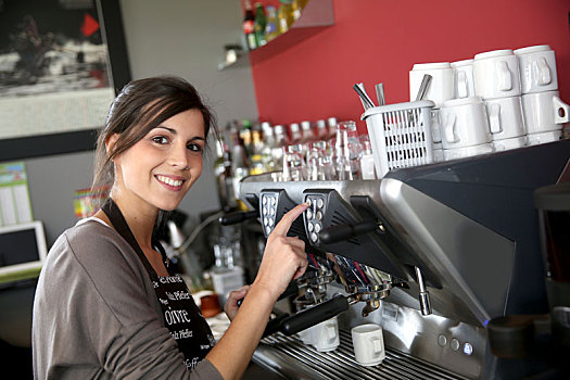 女店员,咖啡,机器