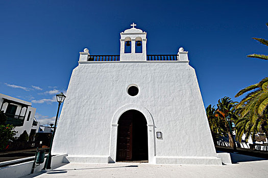 乡村,教堂,拉布拉多犬,兰索罗特岛,加纳利群岛,西班牙,欧洲