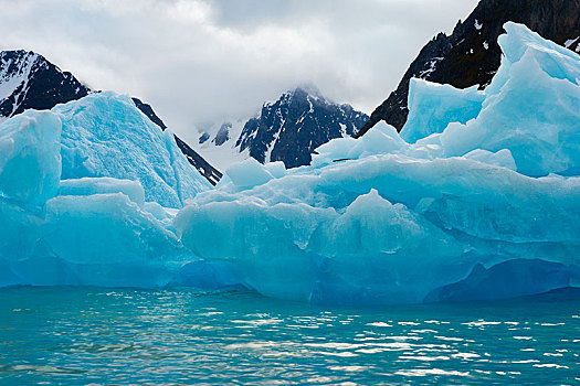 蓝色,冰山,峡湾,冰河,岛屿,斯瓦尔巴群岛,挪威,欧洲