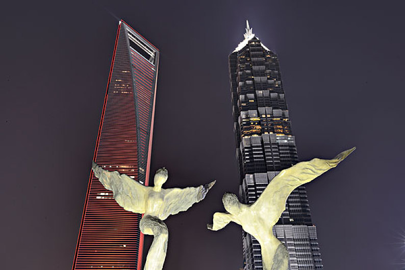上海_浦东_金茂大厦_环球金融中心_雕塑_陆家嘴金融区_夜景_高清图片